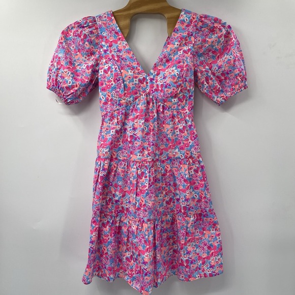 Lilly Pulitzer Dresses & Skirts - Lilly Pulitzer Nalani Dress Womens 4 Aura Pink Floral Puff Sleeve Tiered Mini